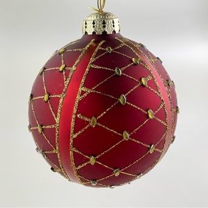 COPY - Frontgate Holiday Collection Glass / Burgundy Red and Gold Netting Ornam…